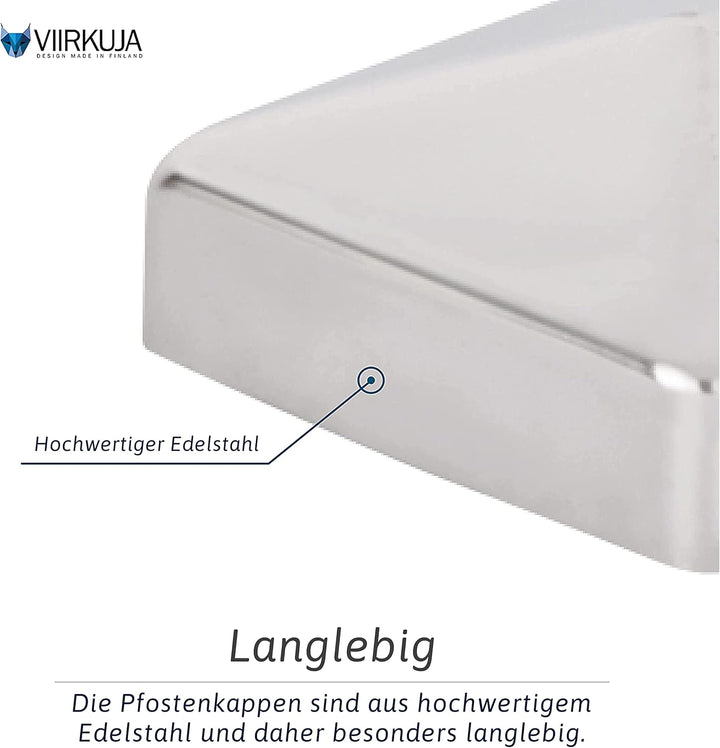 Pfostenkappen 7x7 cm - 10 Stück, 70x70 mm, Edelstahl Zaunpfosten Metall, Pyramidenform - Abdeckkappe