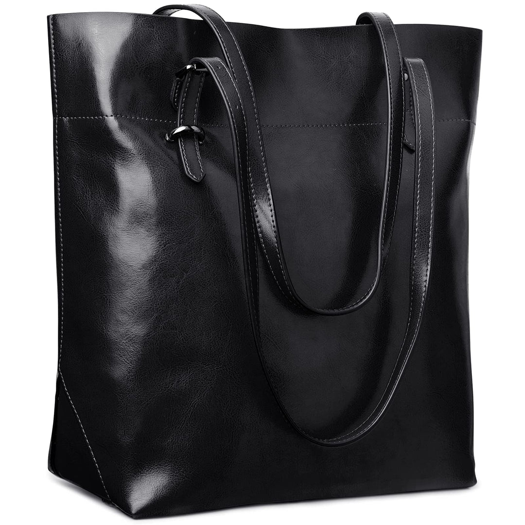 S-ZONE Damen Echtleder Tasche Shopper Gross Tote Handtasche Henkeltasche (A-schwarz), Schwarz