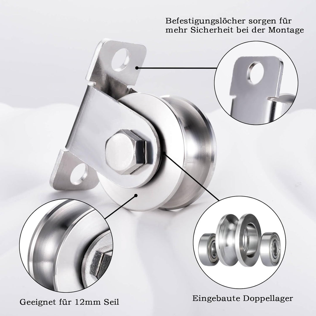 48mm Umlenkrolle Stahlseil, Seilrolle mit 2 Kugellager, Umlenkrollen für Seile | 2 Stück 2 48mm-2K+N