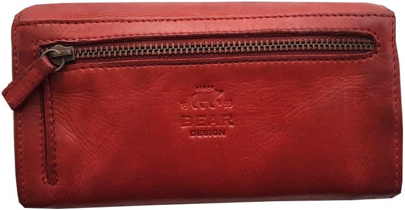 Bear Design Damen Leder Geldbörse, Leder Portemonnaie mittelgross, Wallet Lederbörse Damen mit Karte