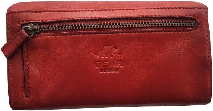 Bear Design Damen Leder Geldbörse, Leder Portemonnaie mittelgross, Wallet Lederbörse Damen mit Karte