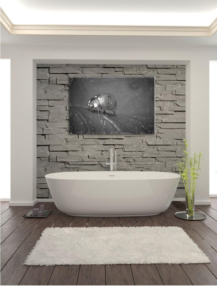 Pixxprint Kleiner Marienkäfer auf Blatt / 100x70cm Leinwandbild bespannt auf Holzrahmen/Wandbild Kun
