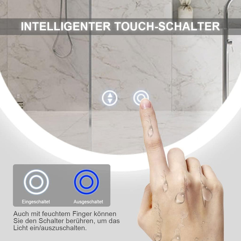 Badspiegel YOLEO Oval mit LED-Beleuchtung, Badezimmerspiegel Dimmbar 70x50cm, Beschlagfreier Wandspi
