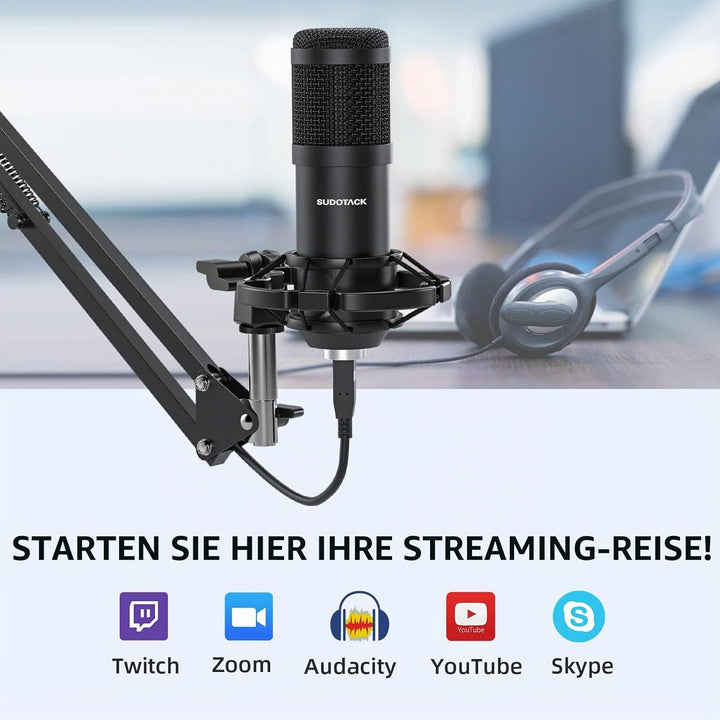 SUDOTACK USB Gaming Mikrofon, Professionelles Mikrofon PC Kondensator mit Arm, Popfilter, Mikrofonsp