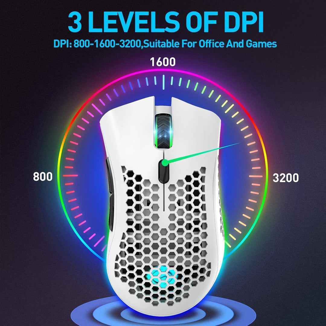 JYCSTE Kabellose leichte Gaming-Maus, ultraleichte Wabenmäuse mit RGB-Hintergrundbeleuchtung, 7 Tast