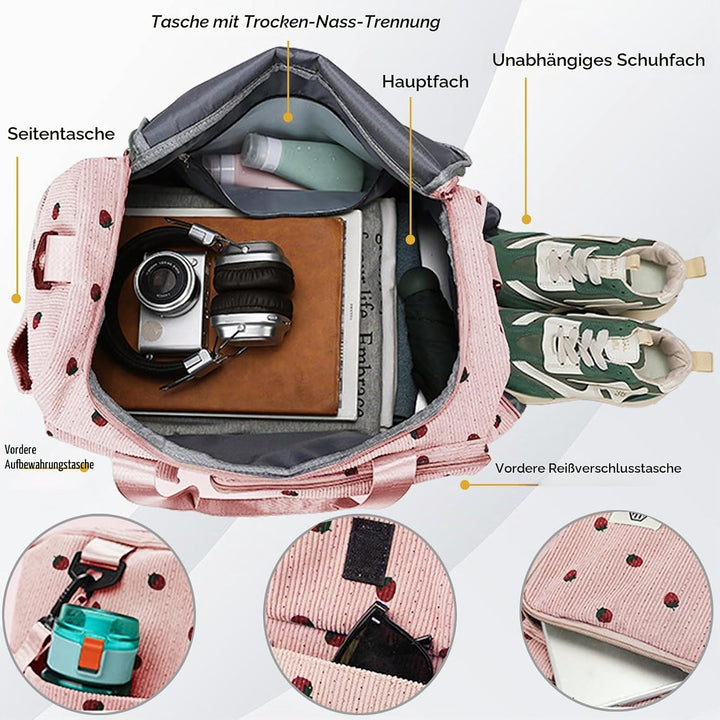 Reisetasche Damen, Sporttasche Damen mit Schuhfach, Nassfach and Kleine Geldbörse, Cord Schwimmtasch