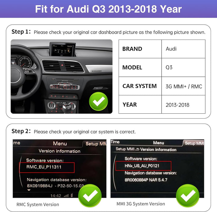 Road Top 12,3 Zoll Ultraschmaler Autoradio CarPlay für Audi Q3 (2013-2018) | Linux HD Touchscreen, W