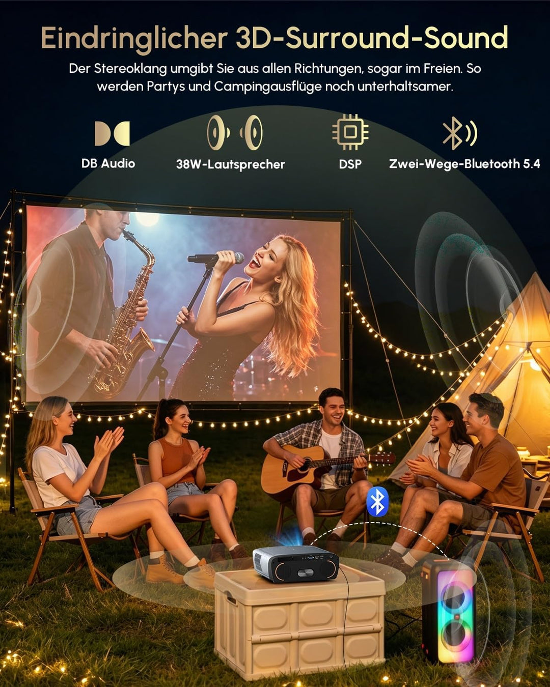 Smart 4K Beamer mit Zertifizierten Apps DB Audio,TOF Autofokus 2400 ANSI Projektor Tageslicht 4K HDR