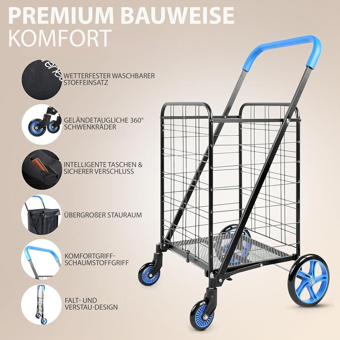 SereneLife Einkaufstrolley Klappbar & Treppensteiger, Einkaufswagen- aus Metall, Shopping Trolley- 5