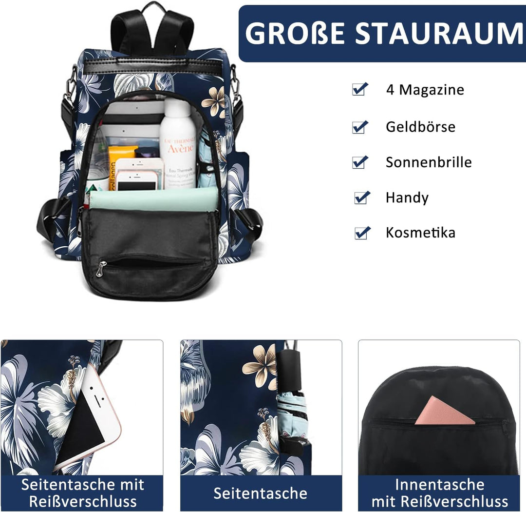 Fmeida Rucksack Damen Anti Diebstahl Nylon Handtaschen Wasserdichte 2 in 1 Schultertasche Casual Day