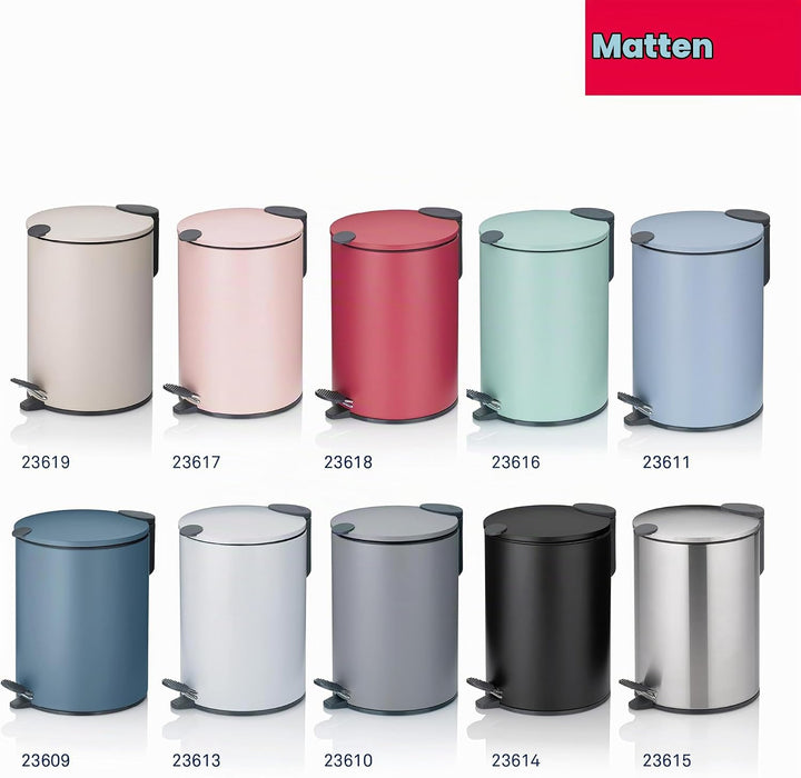kela Kosmetikeimer schwarz matt 3l, Silent-Close-Deckel, Tretmülleimer Badezimmer MATS, Badmülleimer