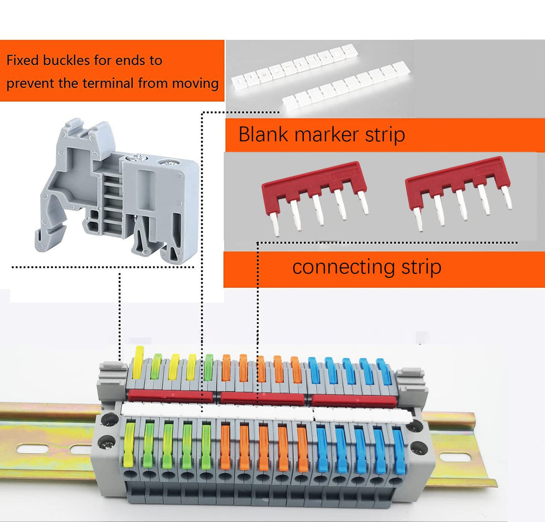 Reihenklemmen Hutschiene, CTRICALVER 15 Pcs klemmleiste Kit, Blau, Rot, Grün Reihenklemme, 2 pcs Mar