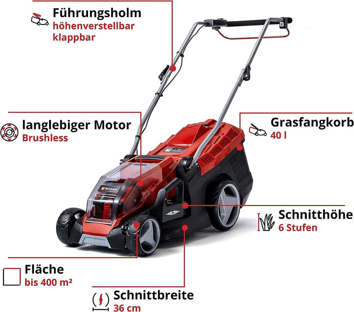 Einhell Akku-Rasenmäher GE-CM 36/36 Li Kit Power X-Change (36 V, 36 cm Schnittbreite, bis 400 m², Br