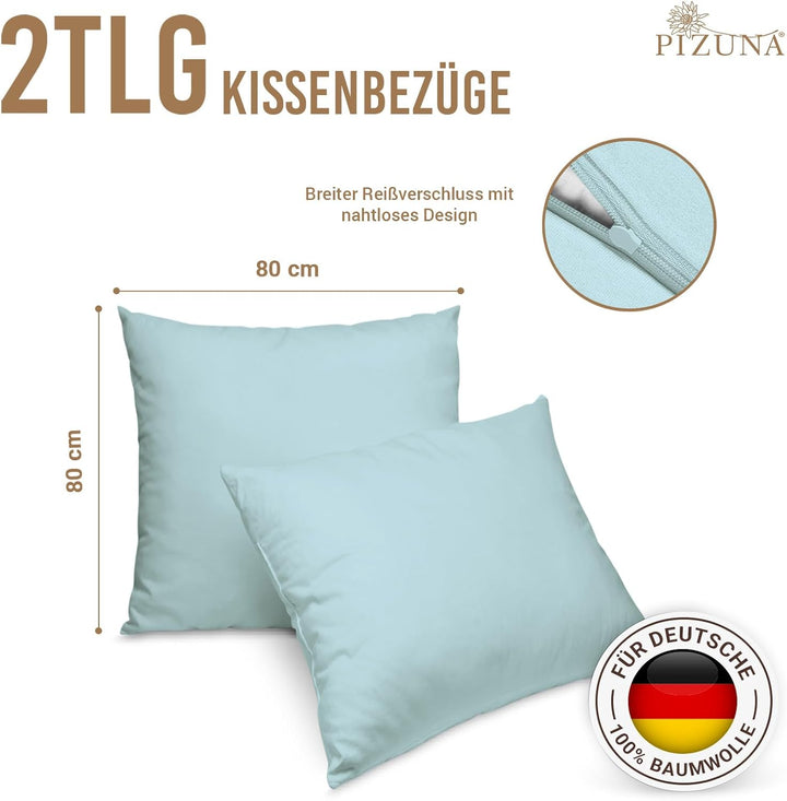 Pizuna Luxury Soft Satin Pack of 2 Pillowcases 80 x 80 cm Baby Blue 800 Thread Count Cotton Square P