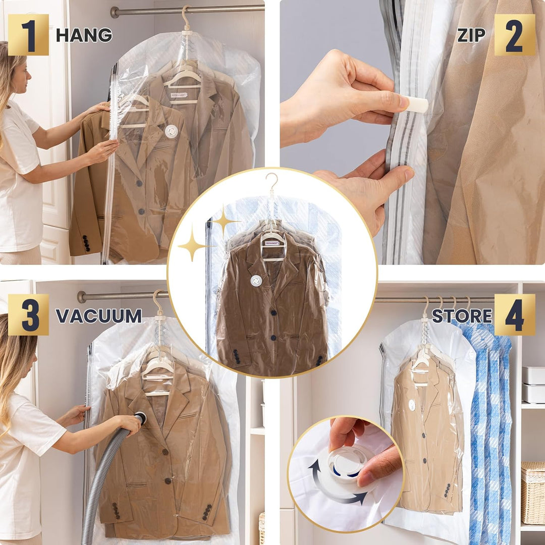 TAILI Hängende Vakuumbeutel für Kleidung, 6 Packungen (3 Lange 135x70cm & 3 Kurze 105x70cm), Vakuumi