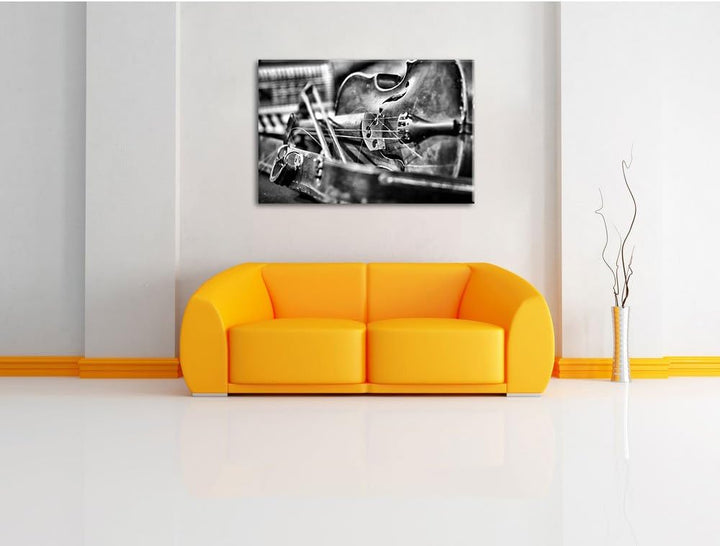 Monocrome, Alte Violine, Format: 100x70 auf Leinwand, XXL riesige Bilder fertig gerahmt mit Keilrahm