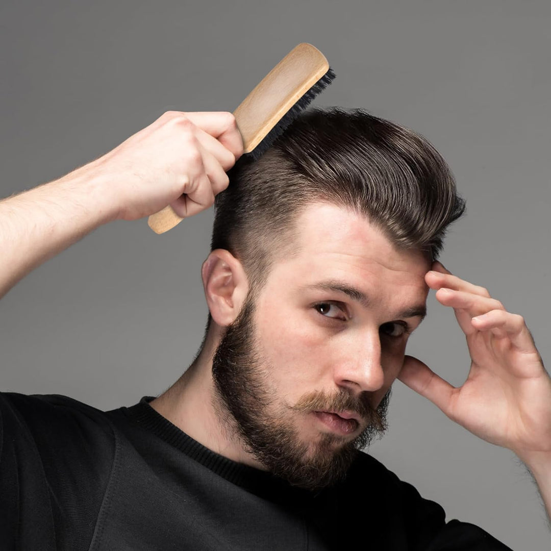 BESTOOL Haarbürste, Wildschweinborsten Bürste für Damen Herren Kinder zum Entwirren & Stylen, Naturb
