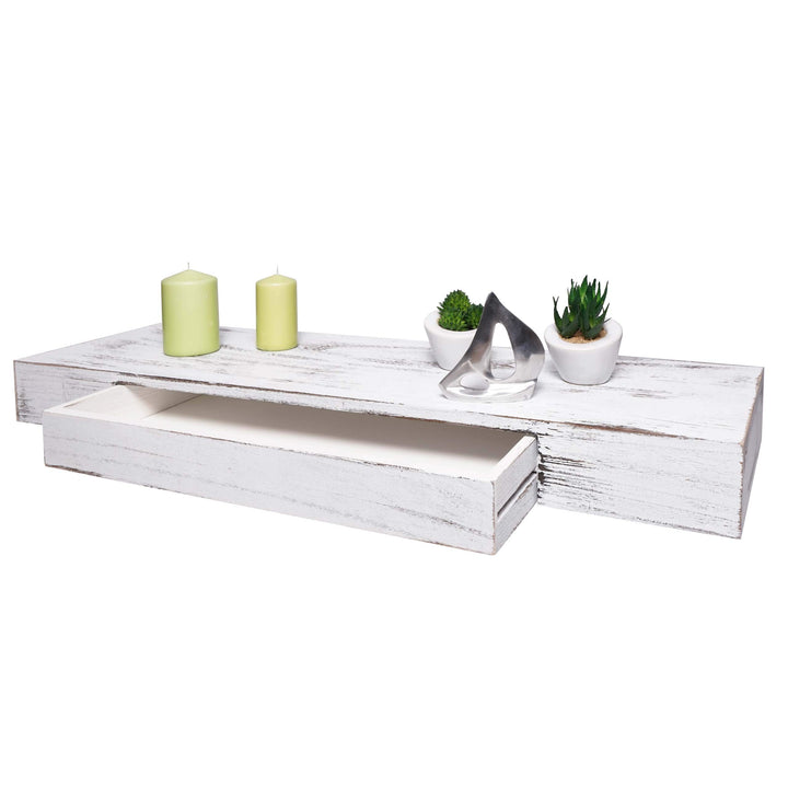Mendler Wandregal HWC-H37, Schweberegal Wandboard Hängeregal Regal, Schublade Massiv-Holz 8x80x25cm