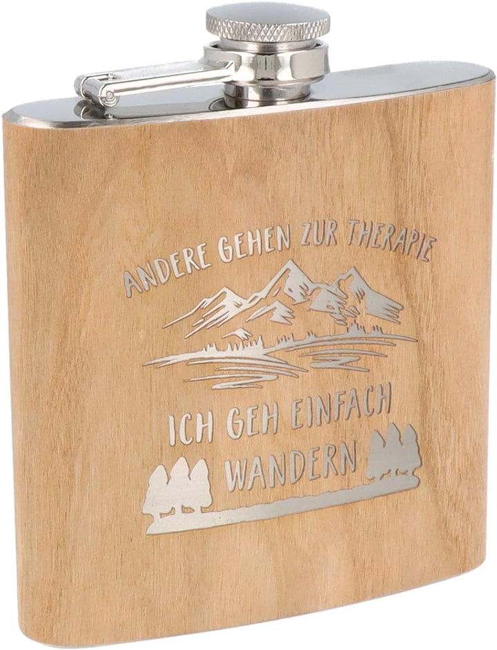Spruchreif | Flachmann aus Edelstahl mit Gravur | Flachmann aus Holz | Geschenk für Wanderer und Ber