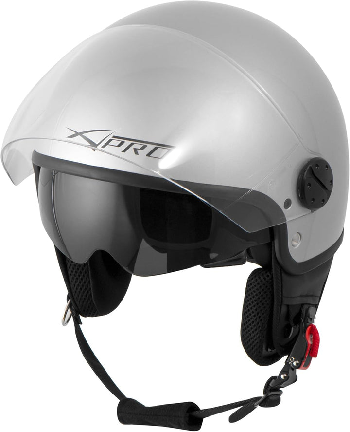 Motorradhelm Motorrad Roller Jet Helm Innensonnenblende 2 Viser SonicMoto 60 cm (XL) Silber, 60 cm (