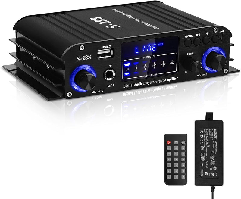 HiFi Verstärker S-288 600W Mini Bluetooth Stereo Audio Verstärker Receiver 12V/ 220V 4 Kanäle Digita