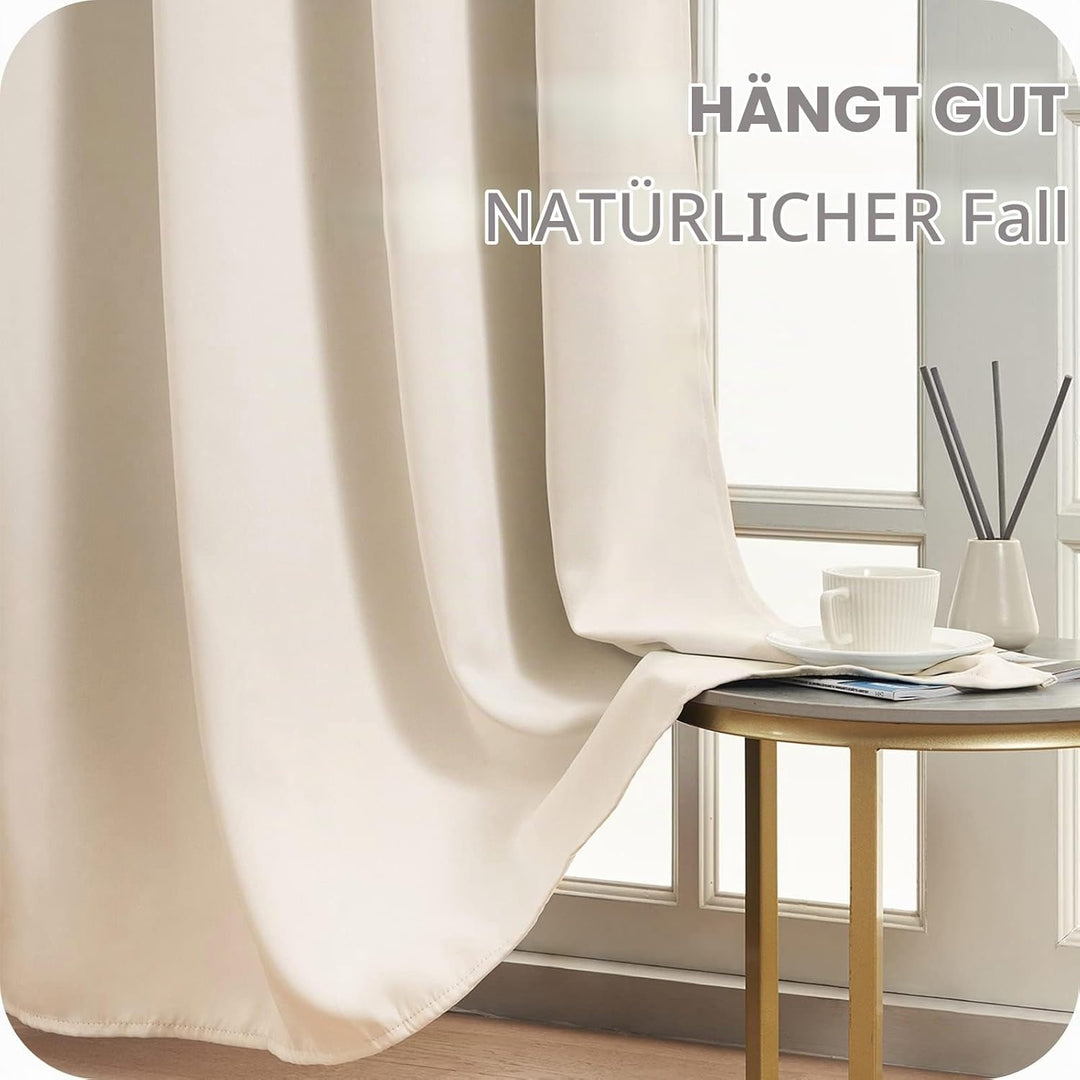 MRTREES Vorhang Beige Blickdicht Gardinen mit Ösen 2er Set Dicker Stoff 100% Lichtdichte Vorhänge Th