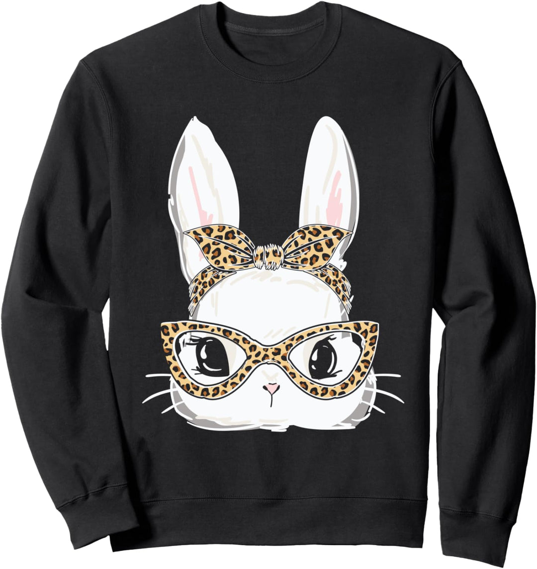 Leopard Oster-Hasen Gesicht Kinder Frauen Mädchen Ostern Sweatshirt