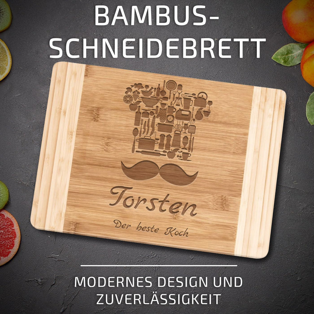 Maverton Bambus Schneidebrett mit Gravur - Servierbrett - Brotzeitbrett massiv - Grösse: 35x25 cm -