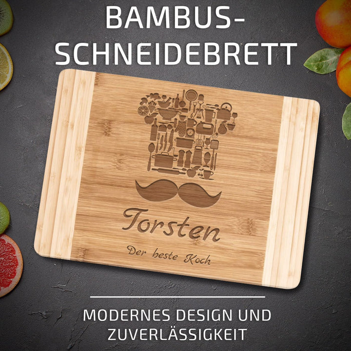 Maverton Bambus Schneidebrett mit Gravur - Servierbrett - Brotzeitbrett massiv - Grösse: 35x25 cm -