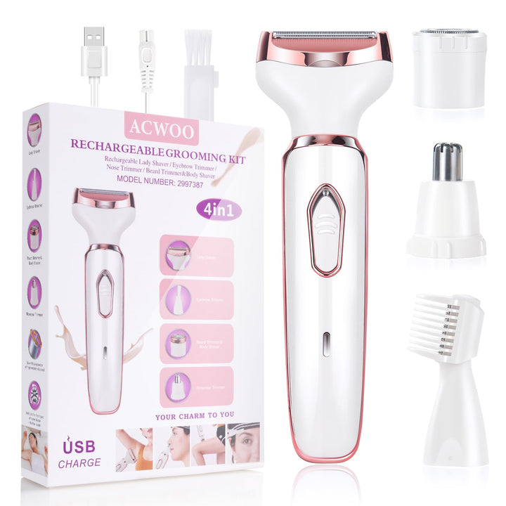 ACWOO Elektrischer Rasierer für Frauen, 4-In-1 Elektrischer Damenrasierer, Schmerzfreier Intimrasier