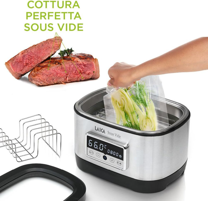 LAICA SVC200 Sous Vide Garer mit Vakuumierbeutel im Wasserbad, 700 Watt