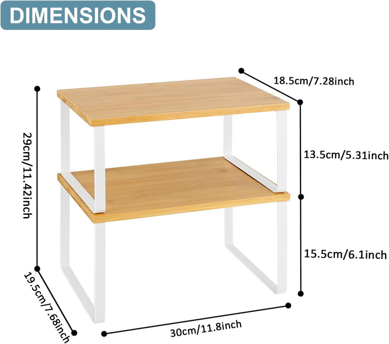 UOMIO Küchenregal Stehend 2er Set Gewürzregal Organizer aus Bambus 2 Stapelbar Küchen Regaleinsatz f