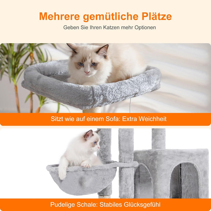 Heybly Kratzbaum mit Katzenbürste, Katzenbaum für Hauskatzen mit Gepolsterter Sitzstange aus Plüsch,