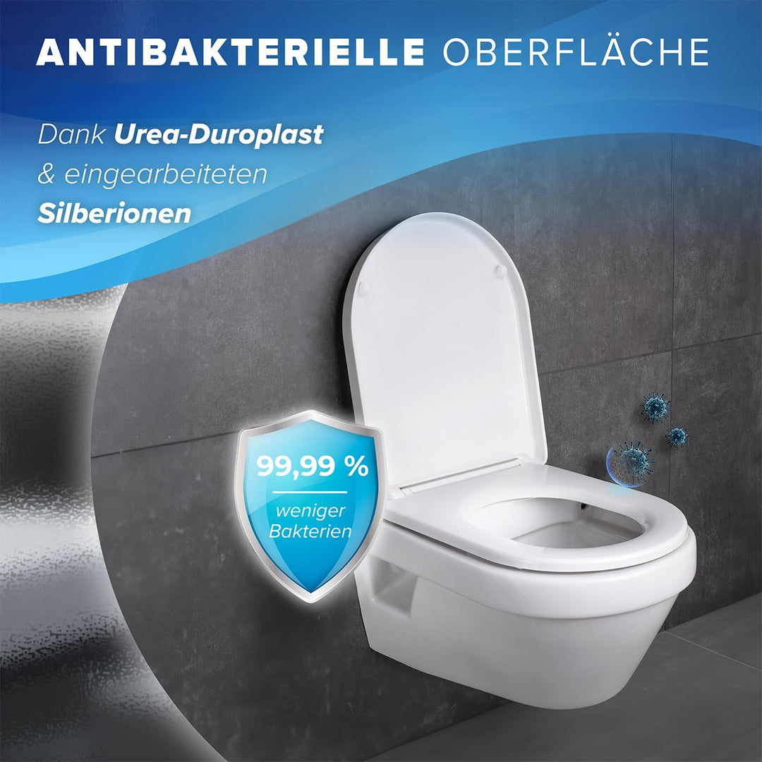 Benkstein® Premium Toilettendeckel antibakteriell D-Form weiss Klodeckel mit Quick-Release-Funktion