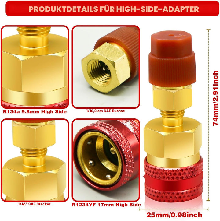 CANIPHA R1234yf-auf-R134a-Adapter, Schnellkupplungssatz, Kältemittel-Nachfüllsatz, High-/Low-Side-R1