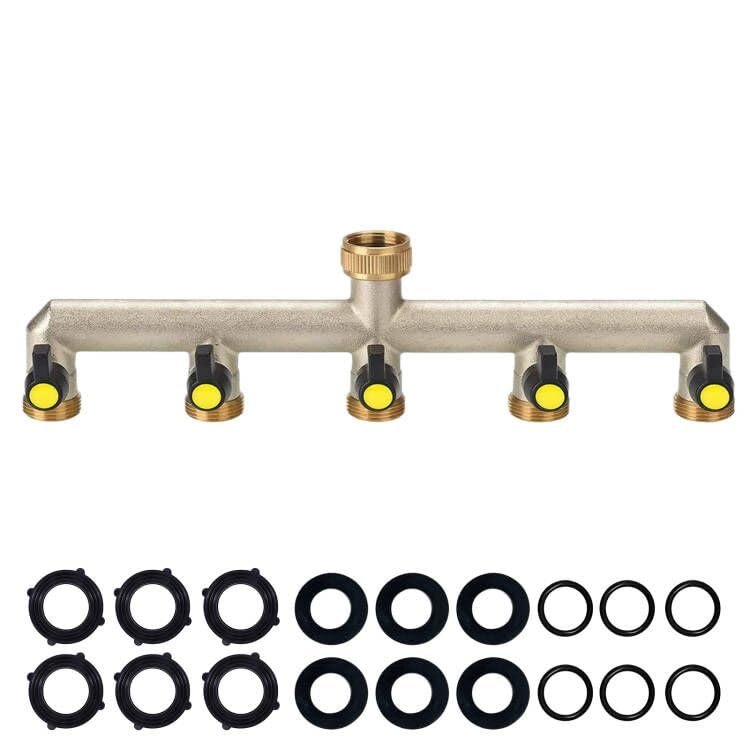 5-Wege-Verteiler Wasser 3/4 Zoll Messing Wasseranschluss Verteiler für 5 Geräte/Gartenschläuche,Schl