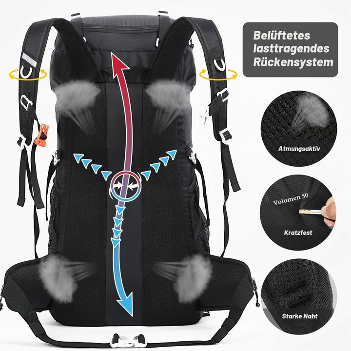 HOMIEE Wanderrucksack 50L, Herren Damen Wasserdichter Trekkingrucksack Reiserucksack Outdoor Wandern