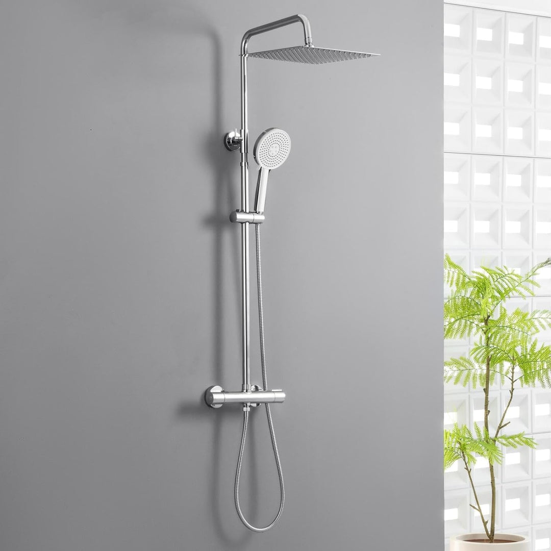 Auralum Duscharmatur Komplettset, Duschsystem mit Thermostat, 30cm Edelstahl Regendusche, 5 Strahlar