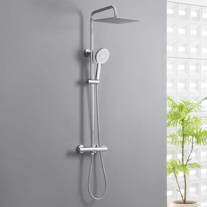 Auralum Duscharmatur Komplettset, Duschsystem mit Thermostat, 30cm Edelstahl Regendusche, 5 Strahlar