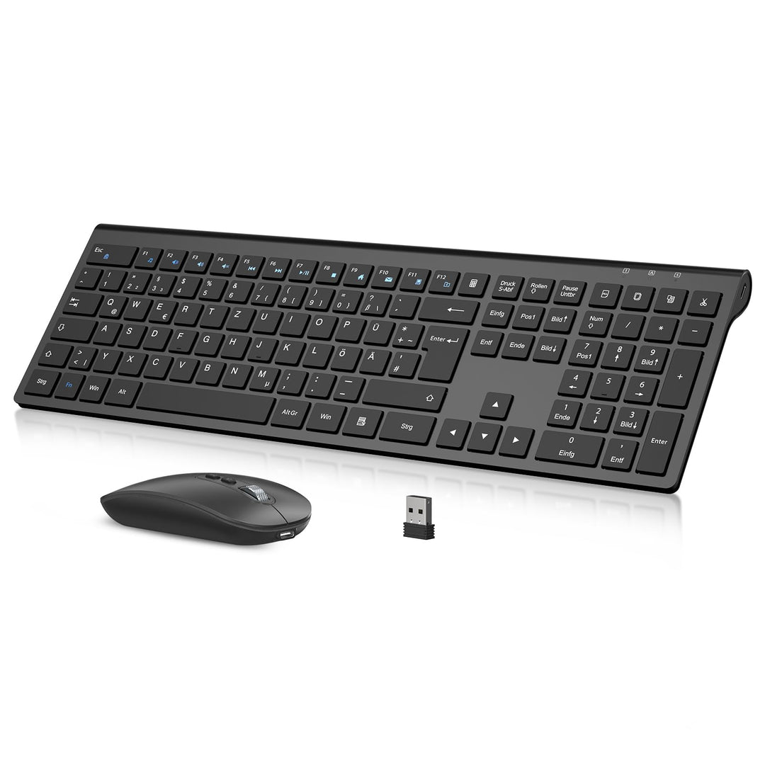 cimetech Tastatur Maus Set Kabellos, Ultra-Dünne Wiederaufladbare Kabellose Tastatur und Maus Ergono