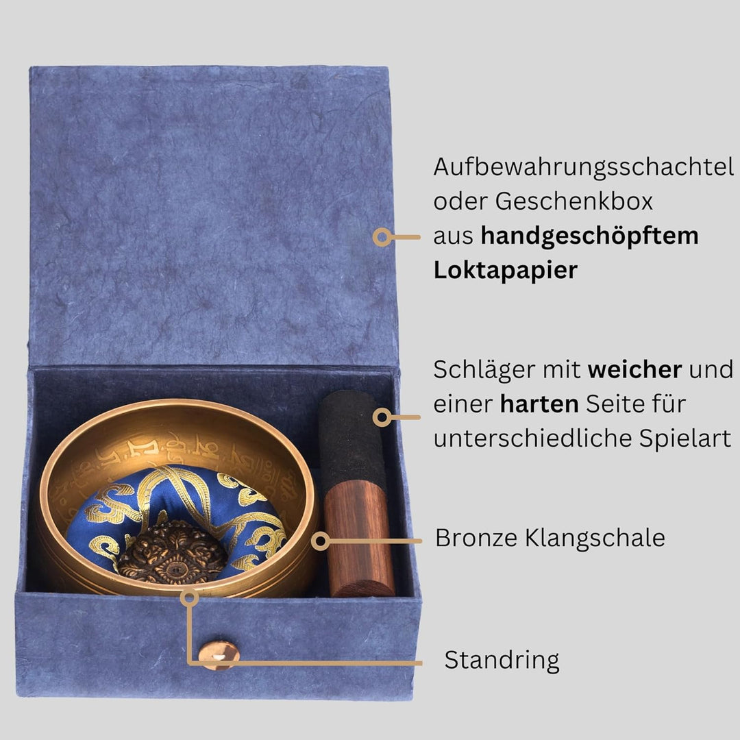 Grosse Klangschale aus Nepal – Tibetisches Set für Meditation – Yoga – Aufmerksamkeit in Schule & Ki