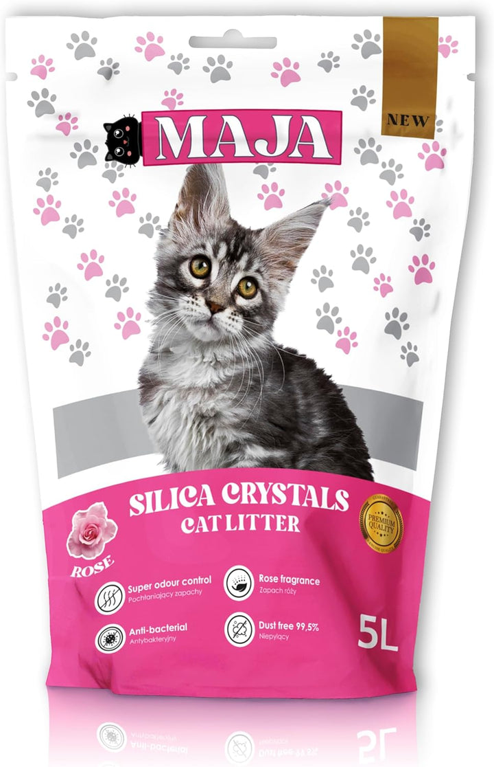 GLOBANI Silikat Katzenstreu mit Rosenduft - 100% Natürliches, Bio, Premium Silica Gel Katzenstreu, A