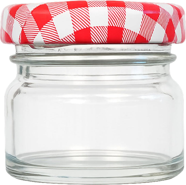 hocz 50x Mini Marmeladengläser 30 ml | mit Deckel Rot Kariert TO 43 | kleine Einmachgläser mit Schra