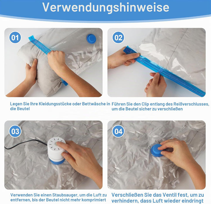 12 Vakuumbeutel für Kleidung mit Elektrischer Luftpumpe und Manuelle Luftpumpe, 3 Jumbo, 3 Gross, 3