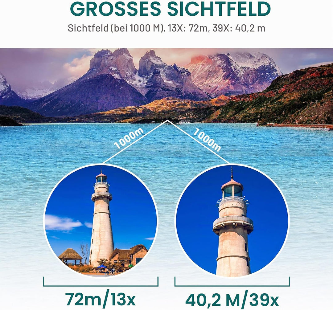 ESSLNB Zoom-Ferngläser 13-39x70 für Sternbeobachtung, mit Smartphone-Adapter, Stativadapter &amp; Aufbew