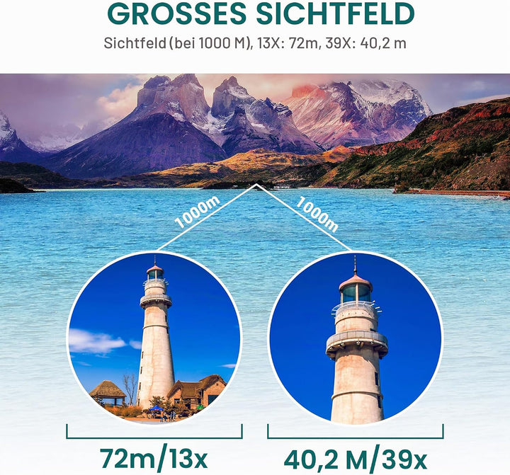 ESSLNB Zoom-Ferngläser 13-39x70 für Sternbeobachtung, mit Smartphone-Adapter, Stativadapter &amp; Aufbew