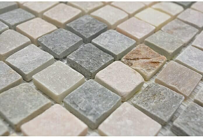 Mosaik Quadrat Quarzit beige/grau Quarzit Naturstein Küche, Mosaikstein Format: 22x22x10 mm, Bogengr