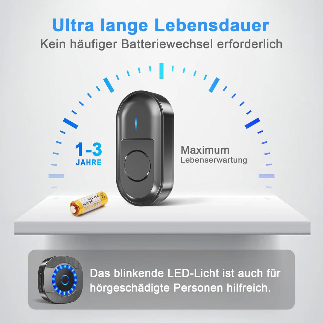 SURFOU Funkklingel, Türklingel Funk Set mit 2 Plug-In Empfänger und 1 Sender, 300m Reichweite Aussen