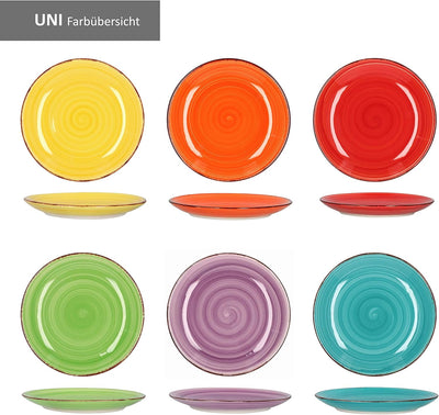 MamboCat 18tlg. Teller-Set Uni bunt | Edles Steingut-Geschirr | Speiseteller + Suppenteller 750 ml +