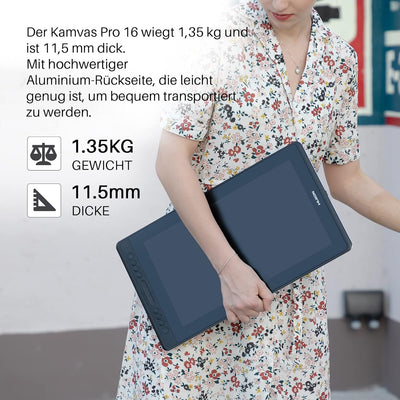 HUION Kamvas Pro 16 15,6-Zoll-IPS-Display Grafiktabletts mit voll laminiertem, blendfreiem Glasbilds